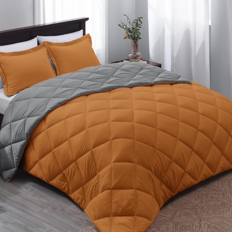Basic Beyond Beyond Basic Twin Comforter Set - Reversible for All Seasons, Burnt Orange/Charcoal Gray, 1 Twin Comforter (66"x92") and 1 Pillow Sham (20"x26"+2") - Image 1